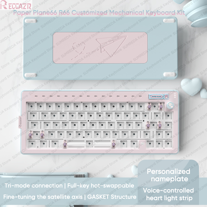Gaming Keyboard Hot Swappable - RECCAZR R66 Paper Plane66 メカニカルキーボードキット アルミニウム