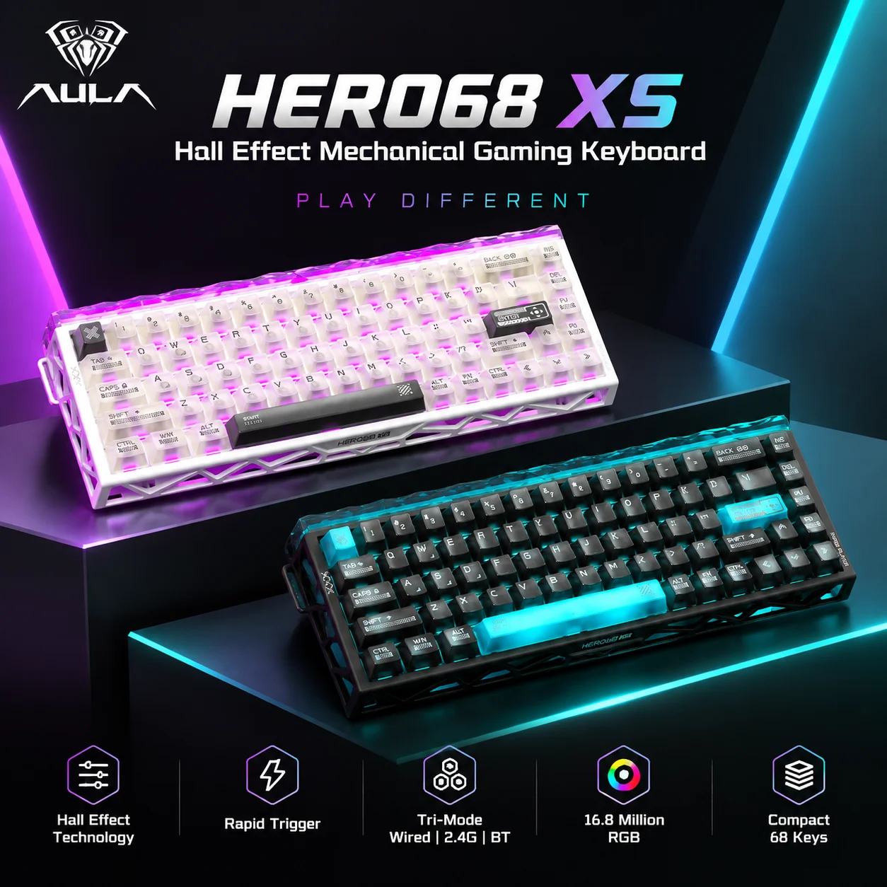 Gaming Keyboard Nearby - Aula Hero68 XS ホール効果磁気ゲーミングキーボード 60%ワイヤレスキーボード トリプルモード