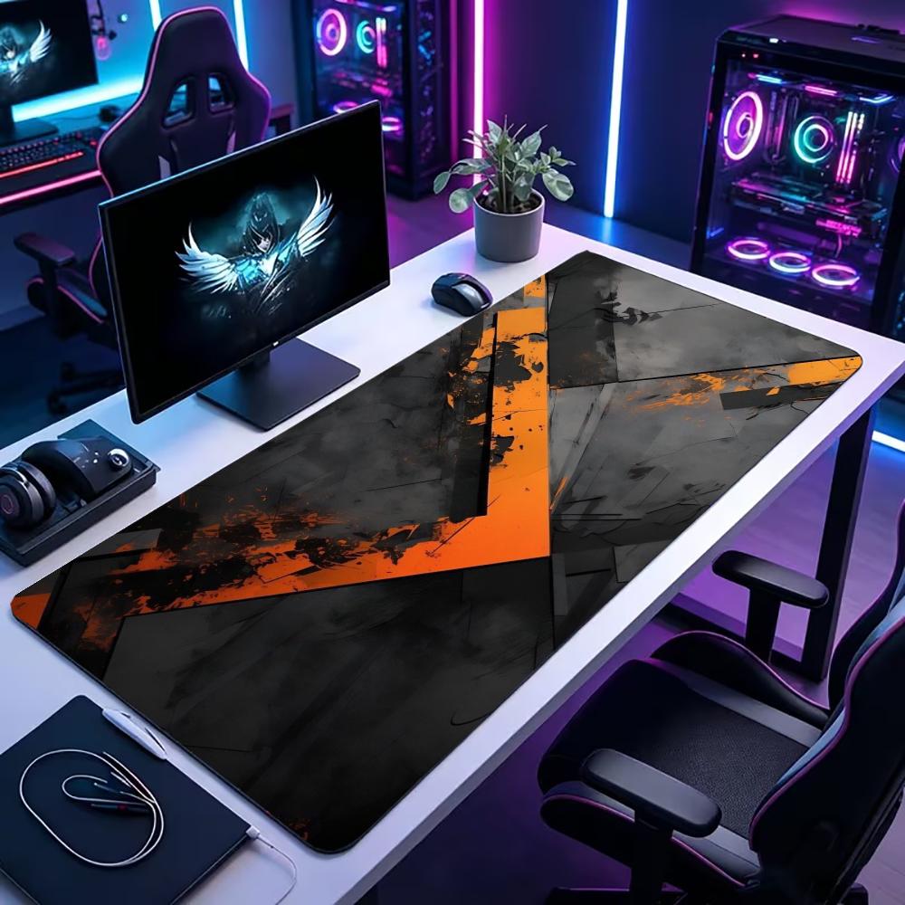 Gaming Keyboard High Ground - 黒とオレンジのひび割れ模様幾何学模様大型デスクマット マウスパッド マウスマット ゲーミングキーボードマット プレイマット 滑り止めゴム製