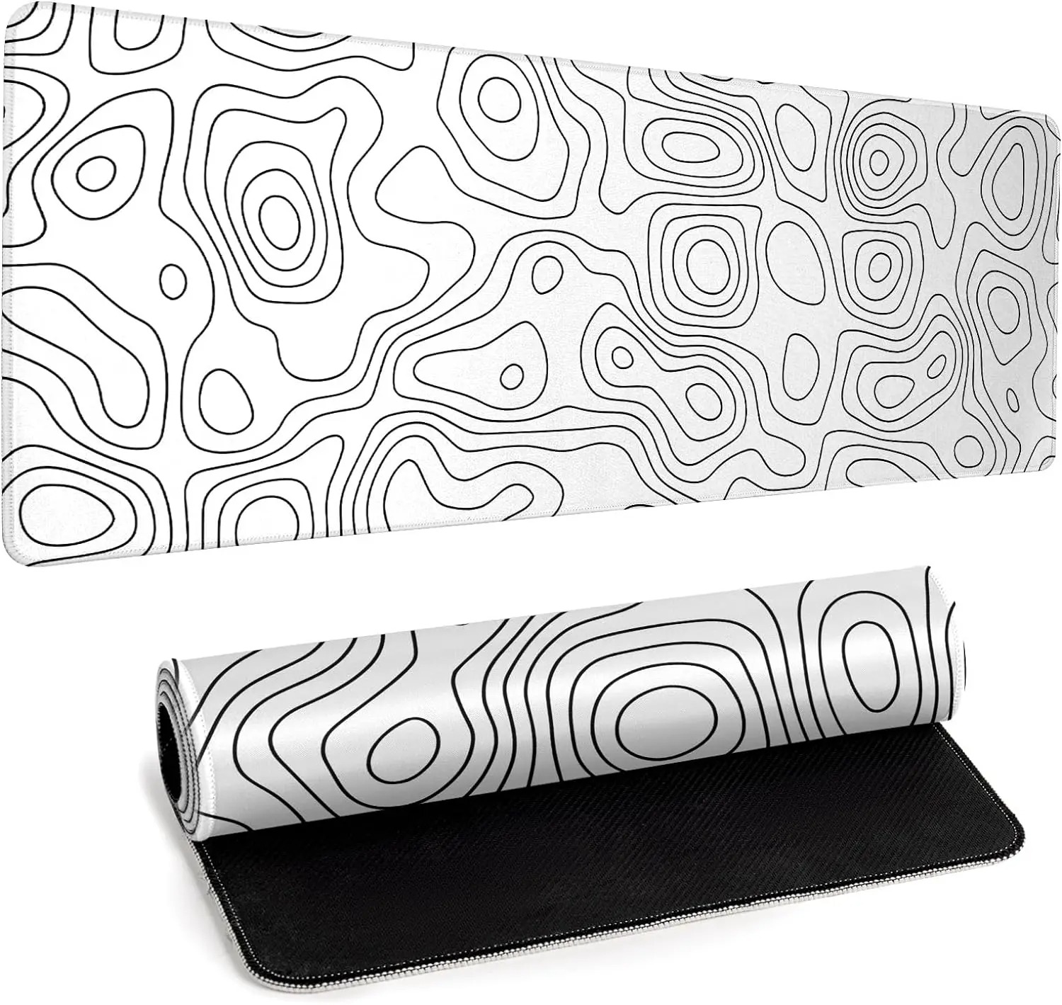 Gaming Keyboard High Ground - 白いゴム製マウスパッド、地形図柄ゲーミングコンターラージマウスパッド、ノートパソコンデスクマット、キーボードマット、縫い目のあるエッジ、滑り止め加工、大型デスクパッド