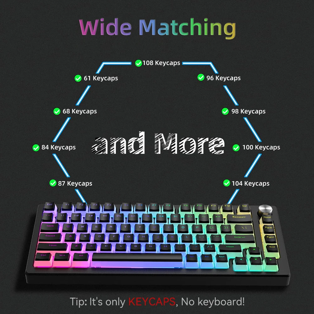 新しいプリンPBTキーキャップ 129キー ダブルショット  - Keyboard Gaming Blue Switch のレビューと価格